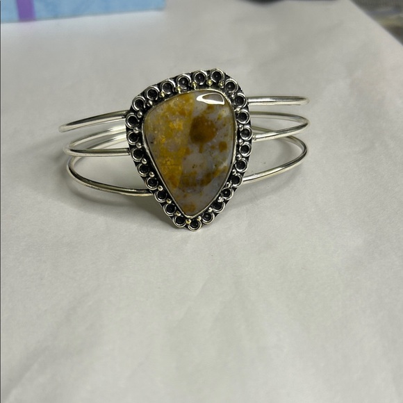Jasper Cuff M, 925 Silver Artisan Gemstone Bracelet - Picture 1 of 6